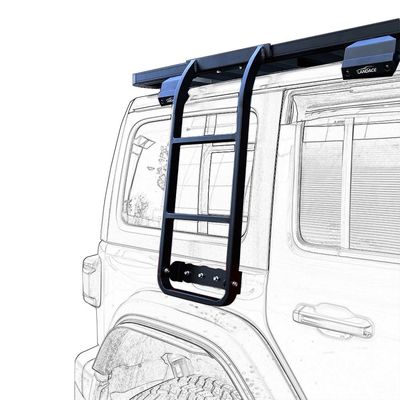 Escada lateral de aço inoxidável preto elegante e funcional para Jeep WranglerJL Roof Rack
