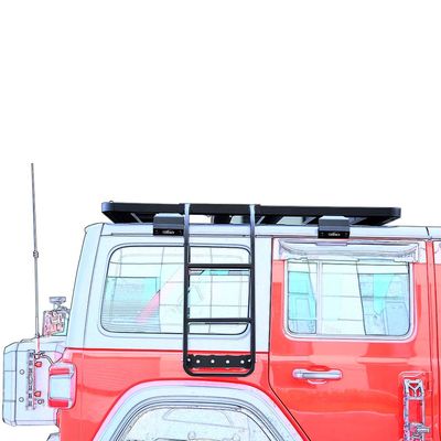 Escada lateral de aço inoxidável preto elegante e funcional para Jeep WranglerJL Roof Rack