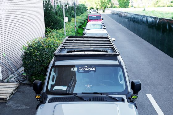 Landace Logotipo 4x4 Veículo Acessórios exteriores Alumínio Wind Fairing Roof Rack Tray Plataforma Bracket de bagagem para tanque 300 preto